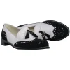 Stuart Weitzman - White Leather Wingtip Loafers w/ Black Beading Sz 9