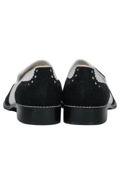 Stuart Weitzman - White Leather Wingtip Loafers w/ Black Beading Sz 9