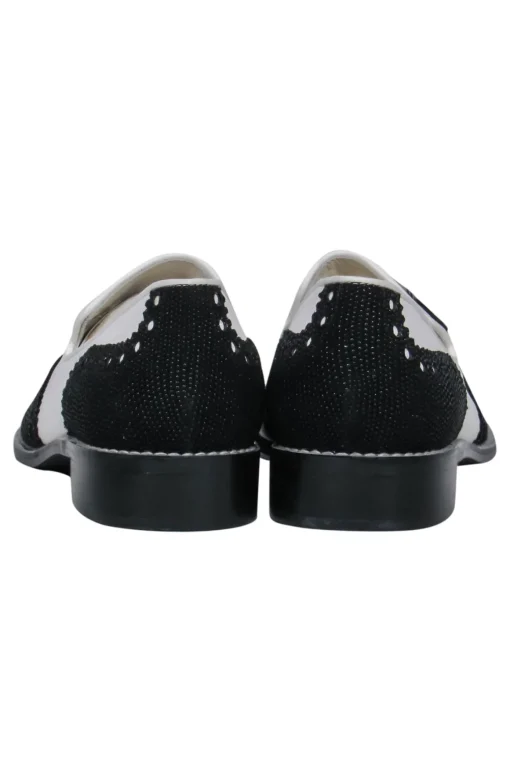 Stuart Weitzman - White Leather Wingtip Loafers w/ Black Beading Sz 9