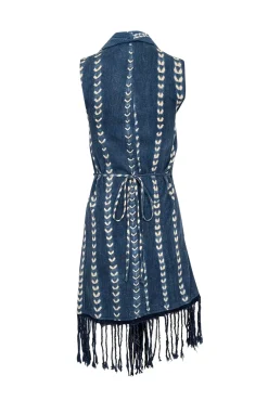 Studio 189 - Blue & White Sleeveless Wrap w/ Fringe on Hem Dress Sz S