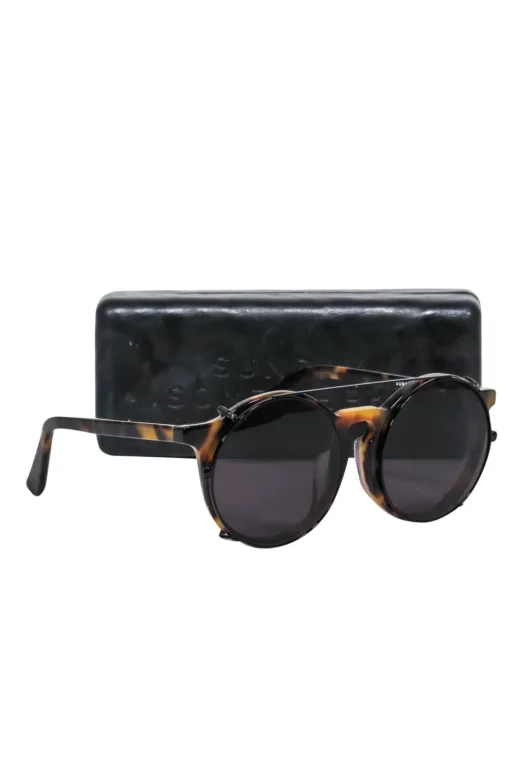 Sunday Somewhere - Brown Tortoise Shell Round Sunglasses w/ Brow Bar