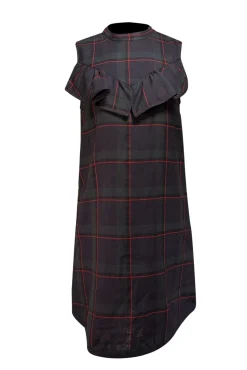 Suno - Navy, Green, & Red Plaid Sleeveless Ruffle Trim Dress Sz 8