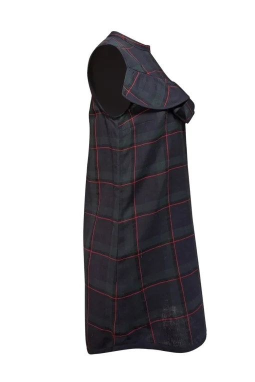 Suno - Navy, Green, & Red Plaid Sleeveless Ruffle Trim Dress Sz 8