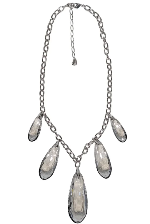Swarovski - Silver Chain Necklace w/ Large Teardrop Crystals