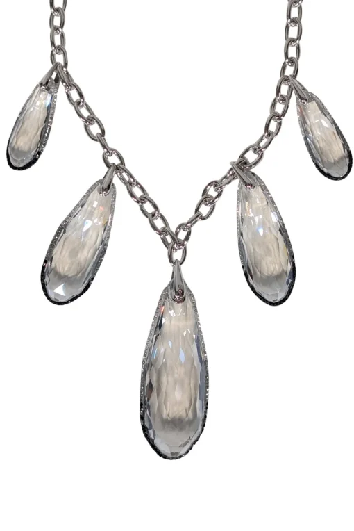 Swarovski - Silver Chain Necklace w/ Large Teardrop Crystals