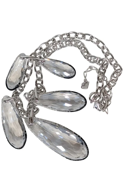 Swarovski - Silver Chain Necklace w/ Large Teardrop Crystals