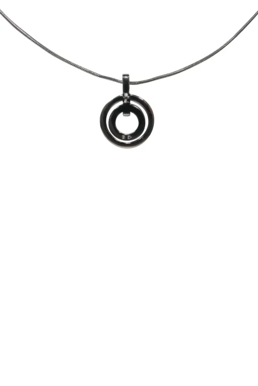 Swarovski - Silver Double Circle Jeweled Pendant Necklace