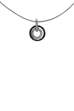 Swarovski - Silver Double Circle Jeweled Pendant Necklace