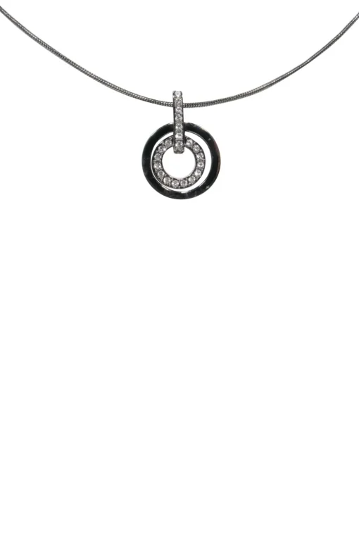 Swarovski - Silver Double Circle Jeweled Pendant Necklace