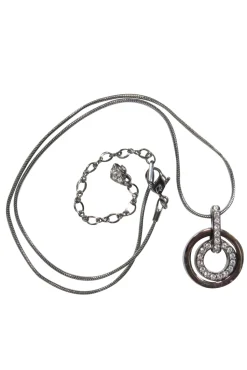 Swarovski - Silver Double Circle Jeweled Pendant Necklace