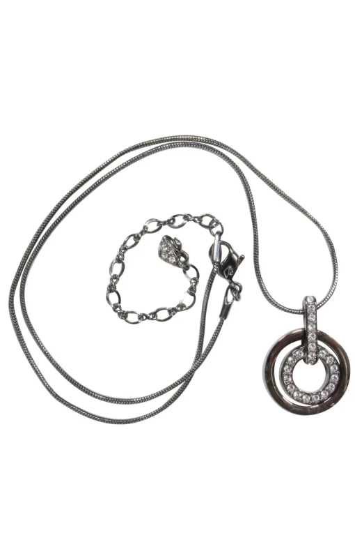 Swarovski - Silver Double Circle Jeweled Pendant Necklace
