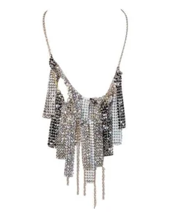 Swarovski - Silver, White, & Gunmetal Fringe Layered Necklace