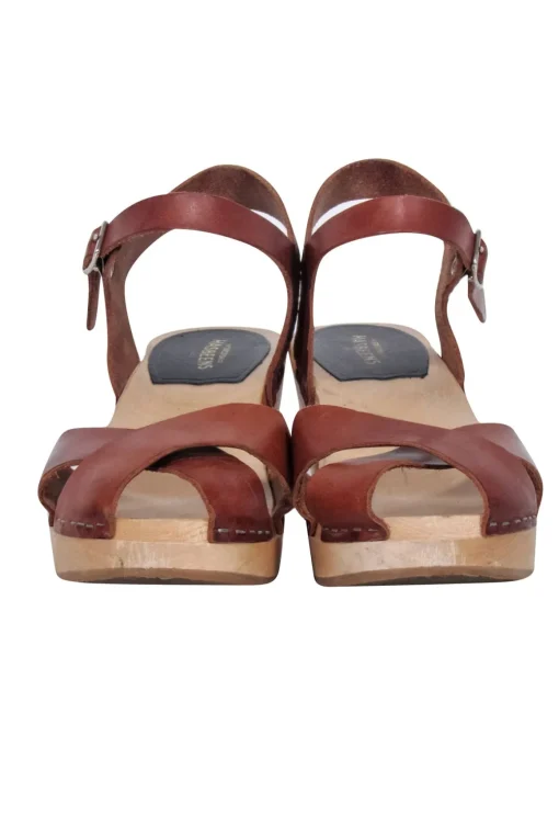 Swedish Hasbeens - Brown Leather Strappy Heeled Sandal Sz 9
