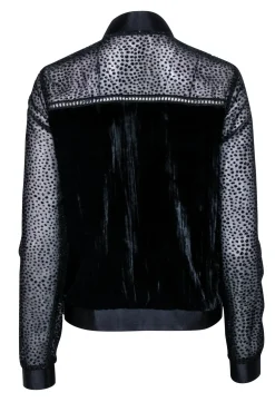 T Tahari - Black Velvet Bomber Jacket W/ Metal Fringe Sz S