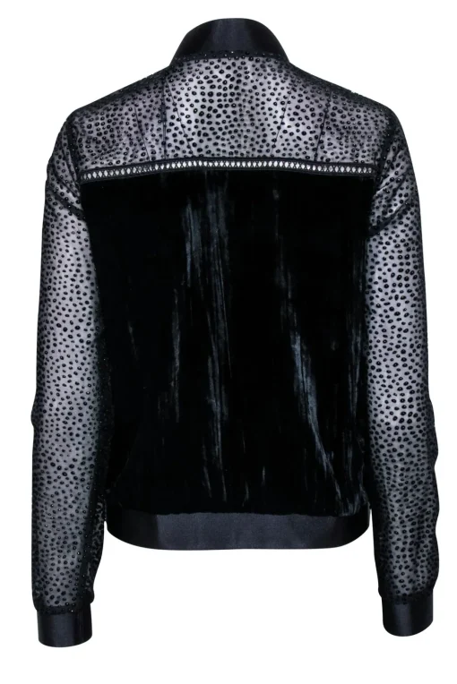 T Tahari - Black Velvet Bomber Jacket W/ Metal Fringe Sz S