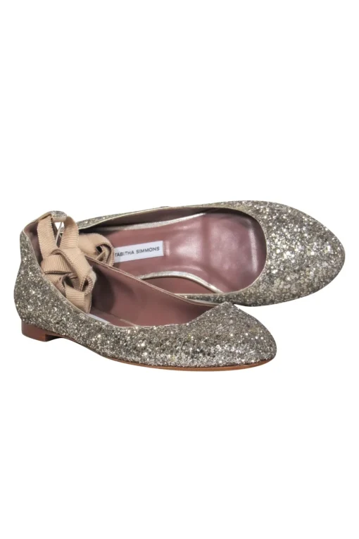 Tabitha Simmons - Gold Sequin Anklewrap Ballet Flats Sz 8.5