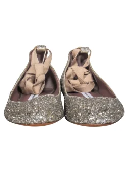 Tabitha Simmons - Gold Sequin Anklewrap Ballet Flats Sz 8.5