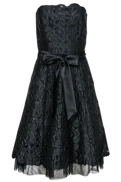 Tadashi - Black Textured Strapless A-Line Dress w/ Tie Belt Sz 4