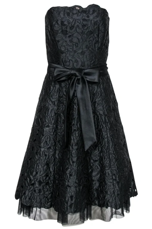 Tadashi - Black Textured Strapless A-Line Dress w/ Tie Belt Sz 4