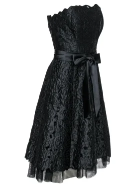 Tadashi - Black Textured Strapless A-Line Dress w/ Tie Belt Sz 4