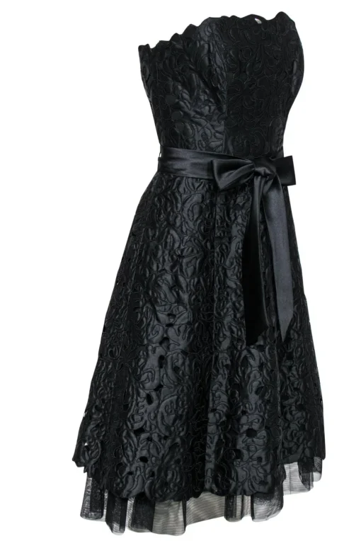 Tadashi - Black Textured Strapless A-Line Dress w/ Tie Belt Sz 4