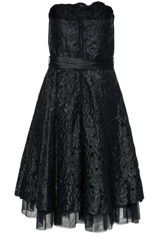 Tadashi - Black Textured Strapless A-Line Dress w/ Tie Belt Sz 4