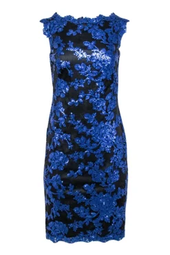 Tadashi Shoji - Blue Sequin & Black Lace Dress Sz 4