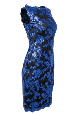 Tadashi Shoji - Blue Sequin & Black Lace Dress Sz 4