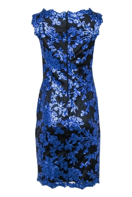Tadashi Shoji - Blue Sequin & Black Lace Dress Sz 4