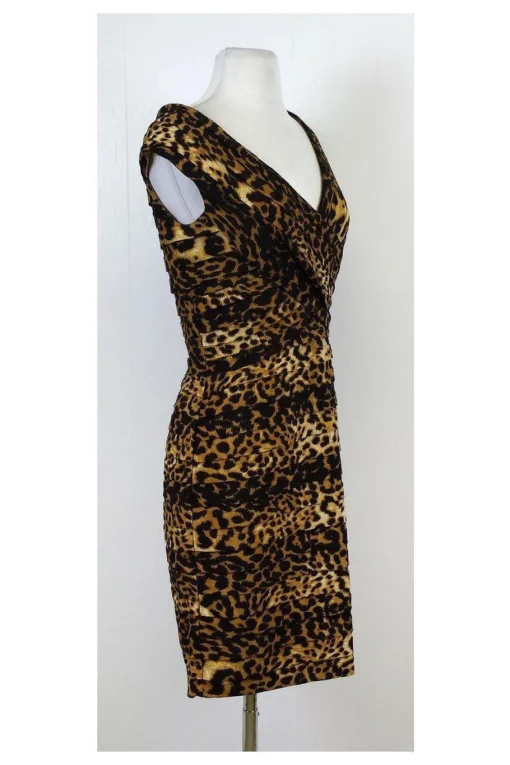 Tadashi Shoji - Gathered Animal Print Body Con Dress Sz S