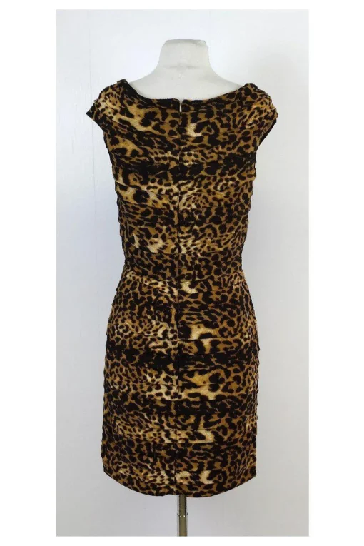 Tadashi Shoji - Gathered Animal Print Body Con Dress Sz S