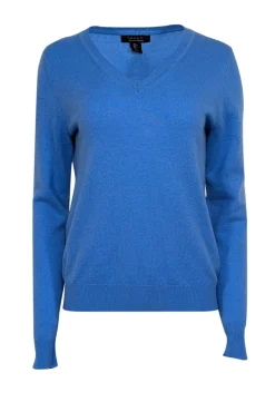 Tahari - Blue Cashmere V-Neck Sweater Sz L