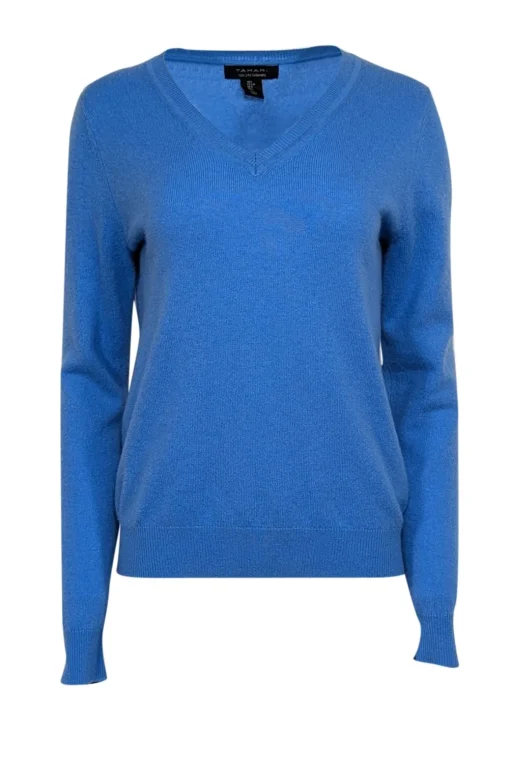 Tahari - Blue Cashmere V-Neck Sweater Sz L