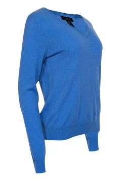 Tahari - Blue Cashmere V-Neck Sweater Sz L