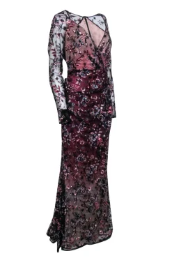 Talbot Runhof - Black & Pink Embroidered Overlay Gown Sz 6