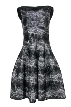 Talbot Runhof - Black & Silver Crackled Metallic Dress Sz 4