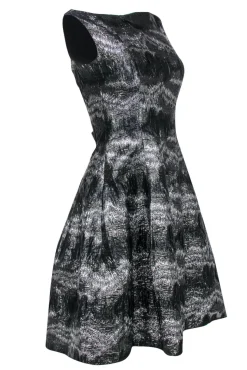 Talbot Runhof - Black & Silver Crackled Metallic Dress Sz 4