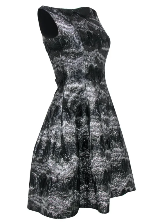 Talbot Runhof - Black & Silver Crackled Metallic Dress Sz 4