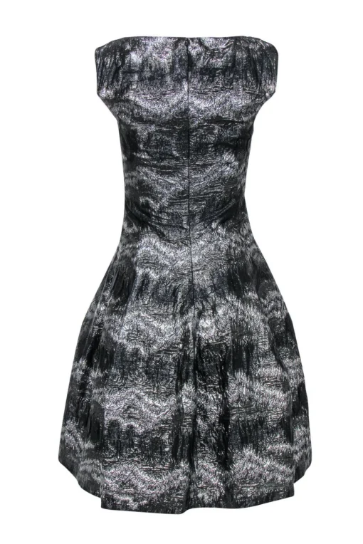 Talbot Runhof - Black & Silver Crackled Metallic Dress Sz 4