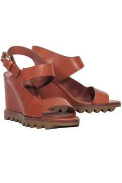 Tamara Mellon - Tan Leather Open Toe Wedges Sz 7.5