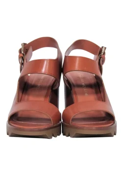 Tamara Mellon - Tan Leather Open Toe Wedges Sz 7.5