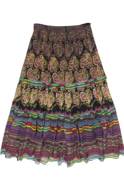 Tanvi Kedia for Anthropologie - Black & Multicolor Paisley Print Tiered Skirt w/ Beading & Sequins Sz 4
