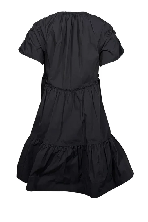 Tanya Taylor - Black Cotton Blend Babydoll Dress w/ Ruffled Trim Sz S