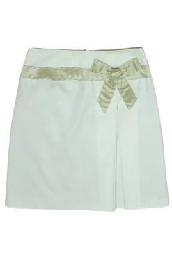 Tara Jarmon - Light Mint Cotton Pleated A-Line Skirt w/ Satin Bow Sz 2