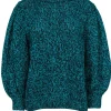 Ted Baker - Aqua Green & Black Marbled Knit Balloon Sleeve Sweater Sz 10
