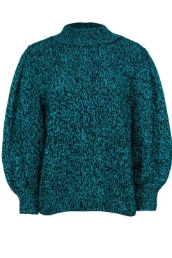 Ted Baker - Aqua Green & Black Marbled Knit Balloon Sleeve Sweater Sz 10