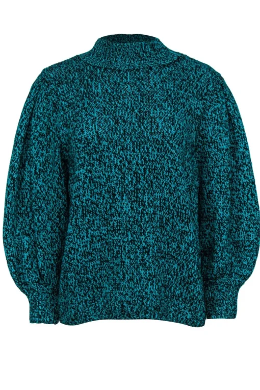 Ted Baker - Aqua Green & Black Marbled Knit Balloon Sleeve Sweater Sz 10
