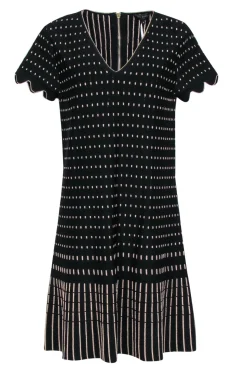 Ted Baker - Black & Gold Patterned Short Sleeve Knit Dress Sz 10