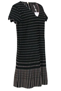 Ted Baker - Black & Gold Patterned Short Sleeve Knit Dress Sz 10