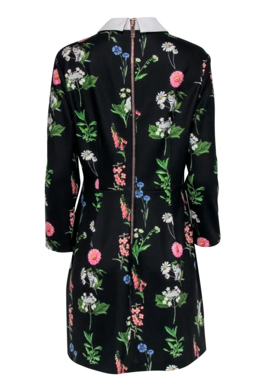 Ted Baker - Black & Multi Color Floral Collared Dress Sz 10